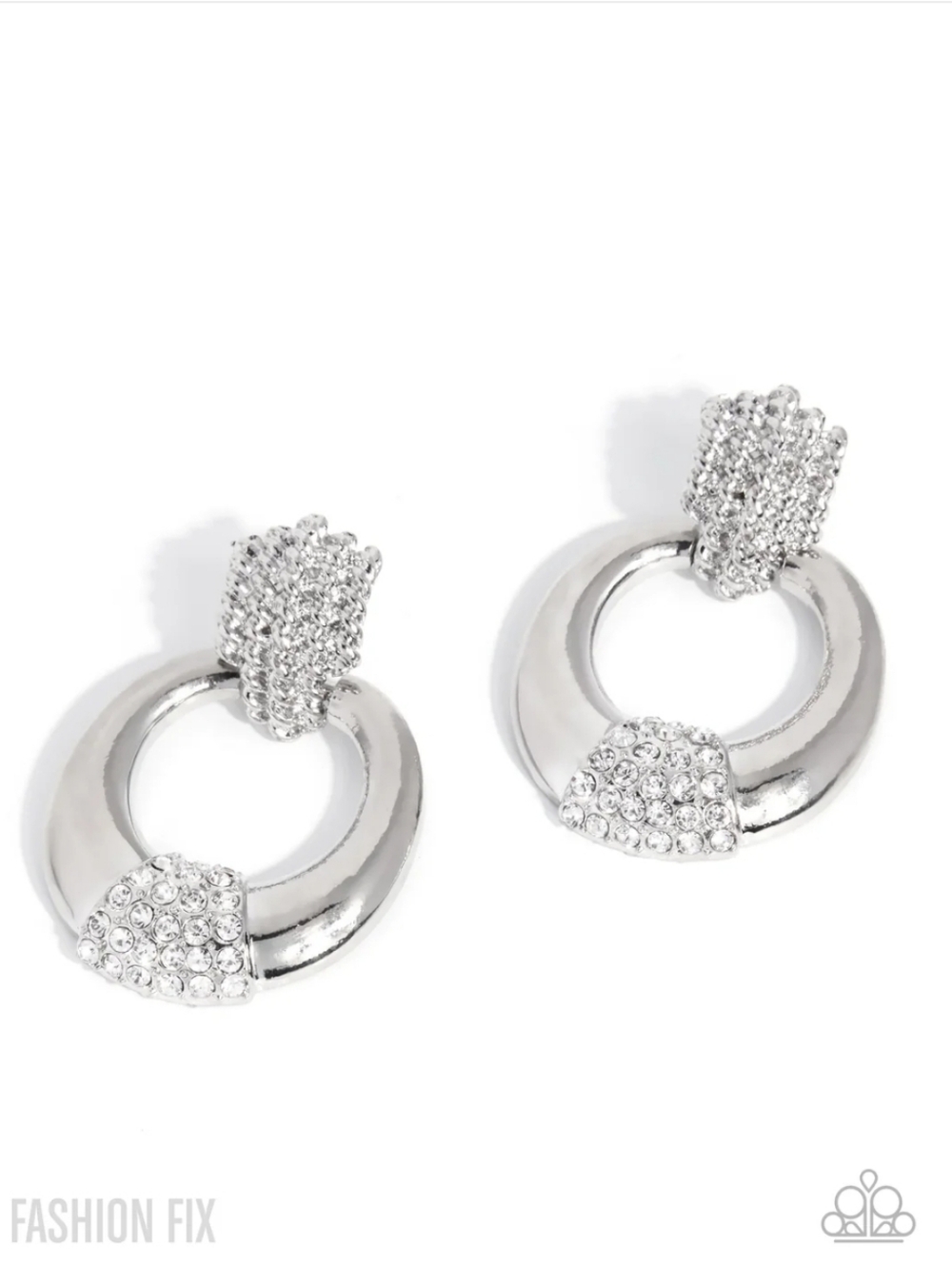 Sass Of The Day Paparazzi Silver And White Shimmer Crystal Ring Drop Earrings